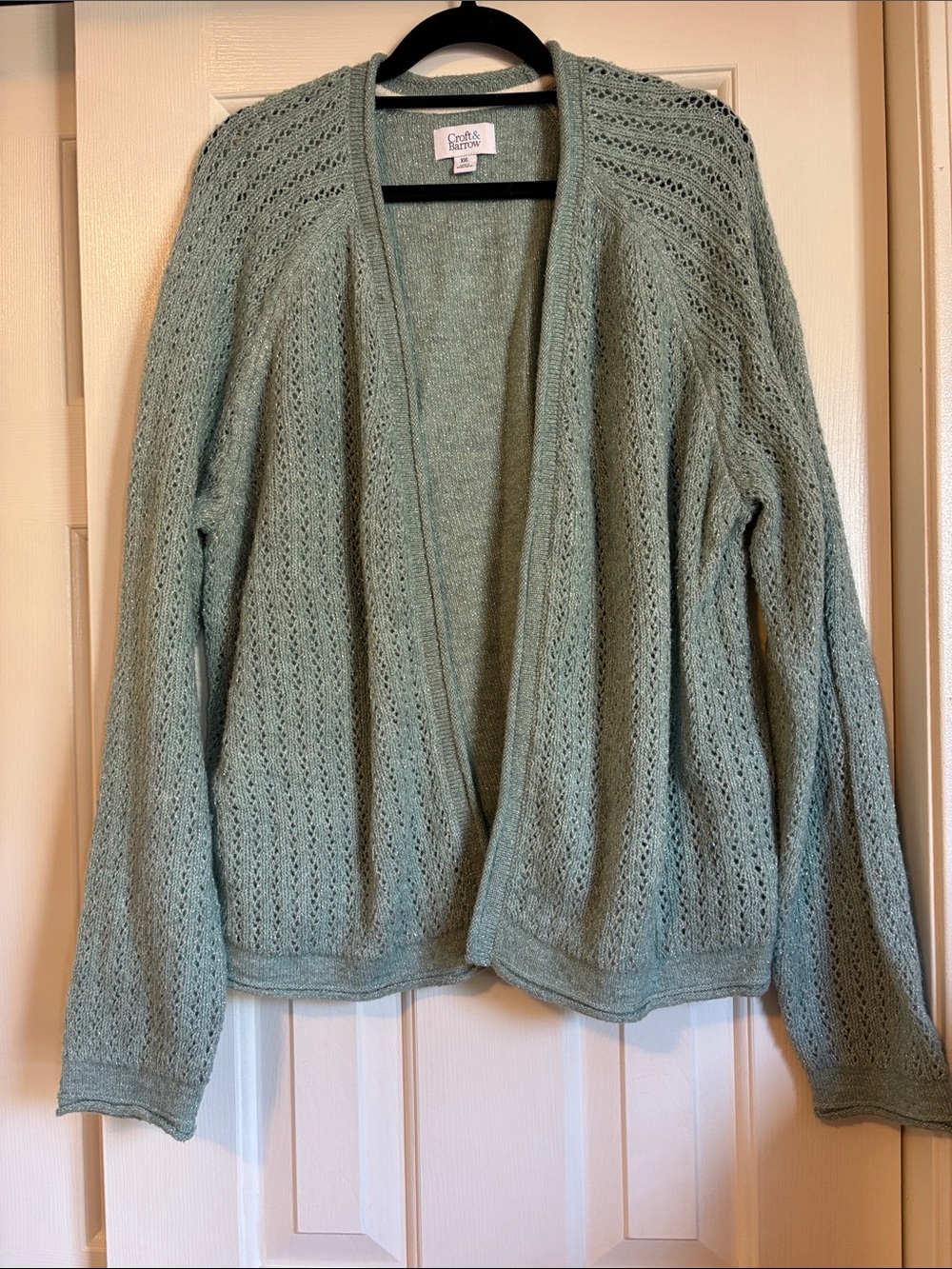 croft & barrow light sage openwork knit cardigan